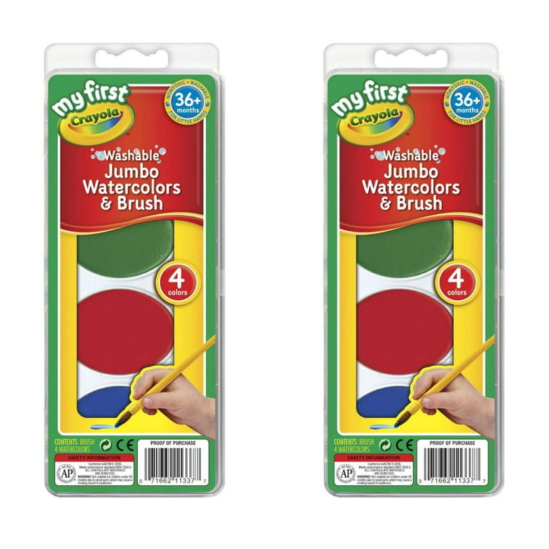 Crayola My First Washable Watercolors & Brush, Large Paints, Toddler Art Supplies, 2 Pack (4 Count Colors with A Paint Brush), Multicolor