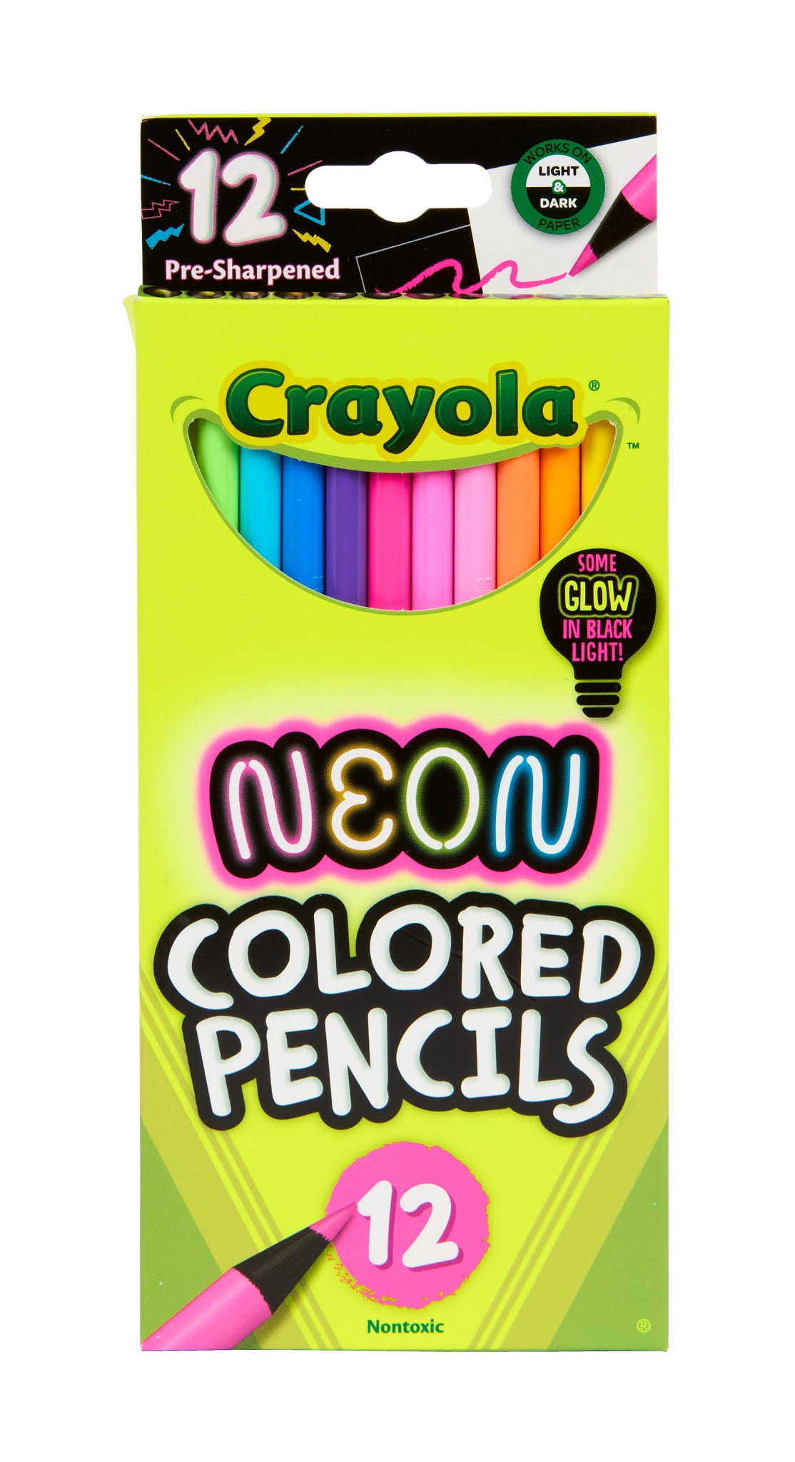 Crayola Neon Colored Pencils Set (12ct), Glow in the Dark Colored Pencils for Kids, Presharpened, Gift for Kids, Ages 3+