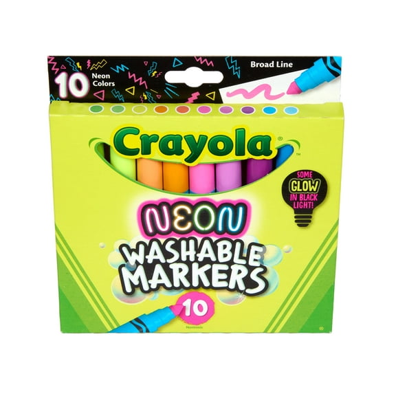 Crayola Neon Marker Set (10ct), Art Markers for Kids, 7 Glow in the Dark Marker Colors, Broad Line, Gift for Kids, Ages 3+