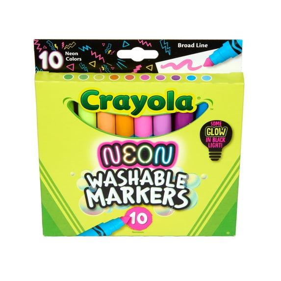 Crayola Neon Marker Set (10ct), Art Markers for Kids, 7 Glow in the Dark Marker Colors, Broad Line, Gift for Kids, Ages 3+