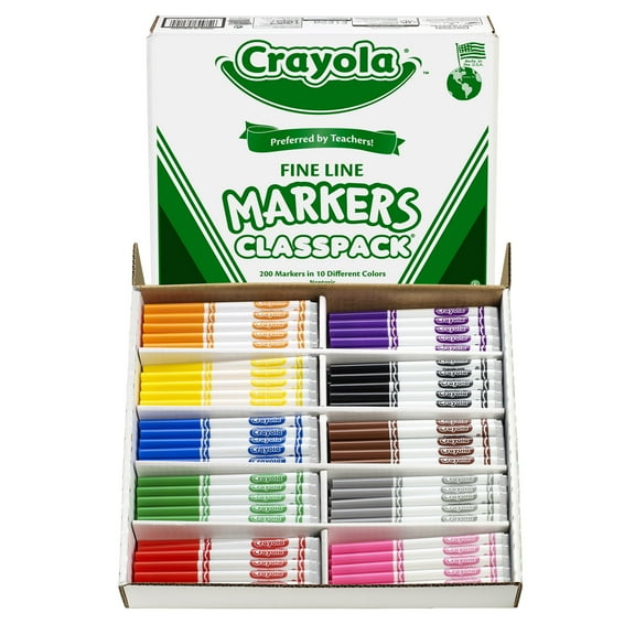 Crayola Non-Washable Classpack Markers, Fine Point, 10 Colors, Pack of 200