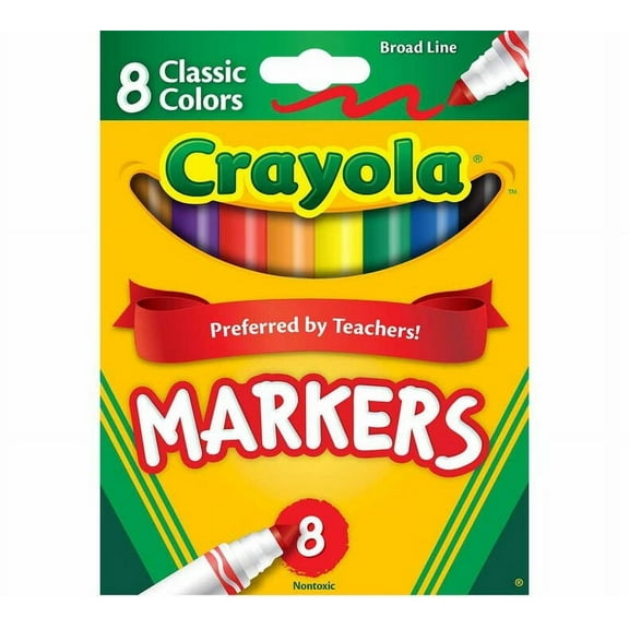 Crayola Non-Washable Marker, Broad Bullet Tip, Assorted Classic Colors, 8/Pack | Bundle of 2 Sets