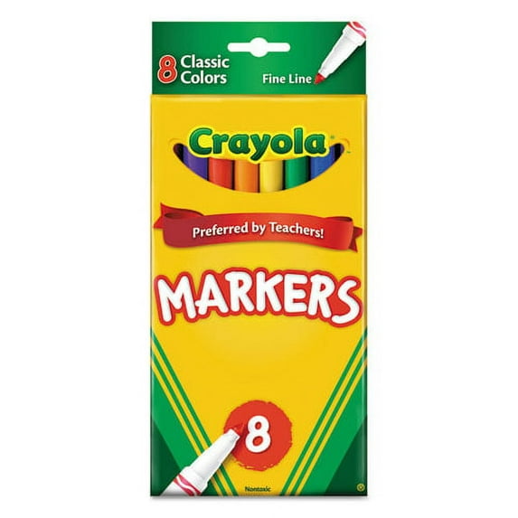 Crayola Non-Washable Marker, Fine Bullet Tip, Assorted Classic Colors, 8/Pack | Bundle of 2 Sets