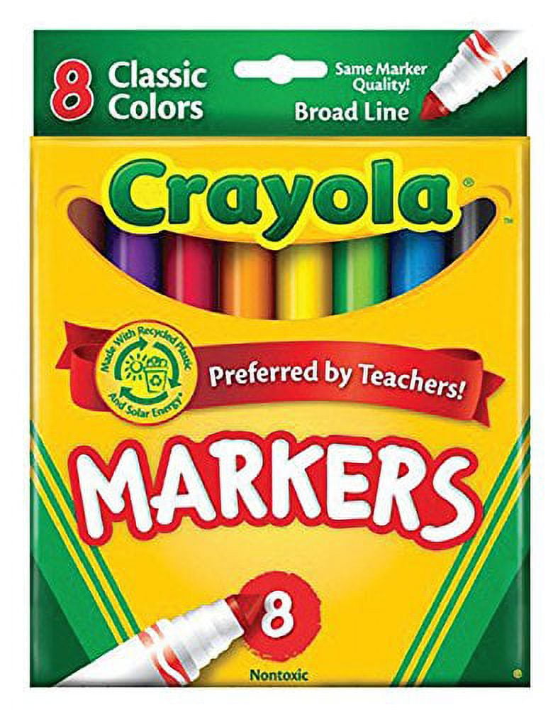Crayola Non-Washable Markers, Broad Point, Classic Colors, 8 Count, Case Of 24 Packs