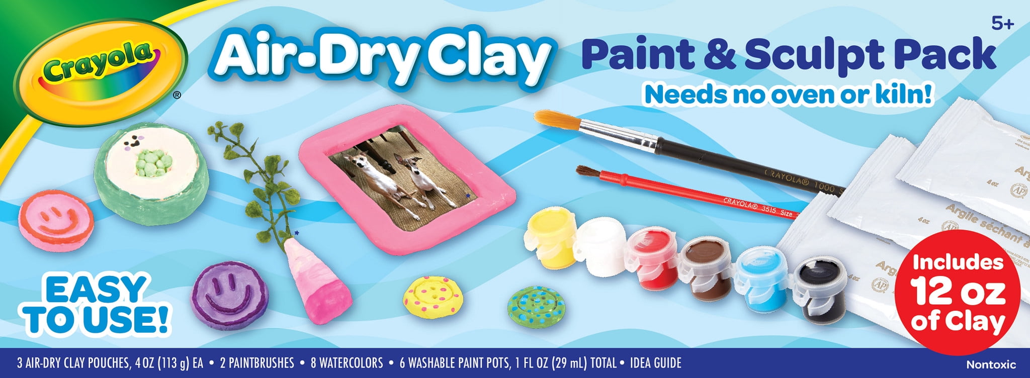 Crayola Paint & Sculpt Pack, Craft Kit with Air Dry Clay, Washable Paints & Watercolors, Screen-Free Art Activity, Gift for Kids & Teens, Ages 5, 6, 7, 8
