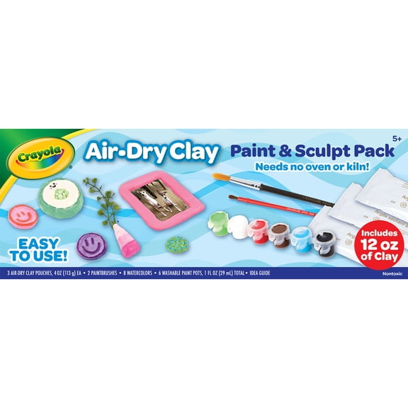 Crayola Paint & Sculpt Pack, Craft Kit with Air Dry Clay, Washable Paints & Watercolors, Screen-Free Art Activity, Gift for Kids & Teens, Ages 5, 6, 7, 8