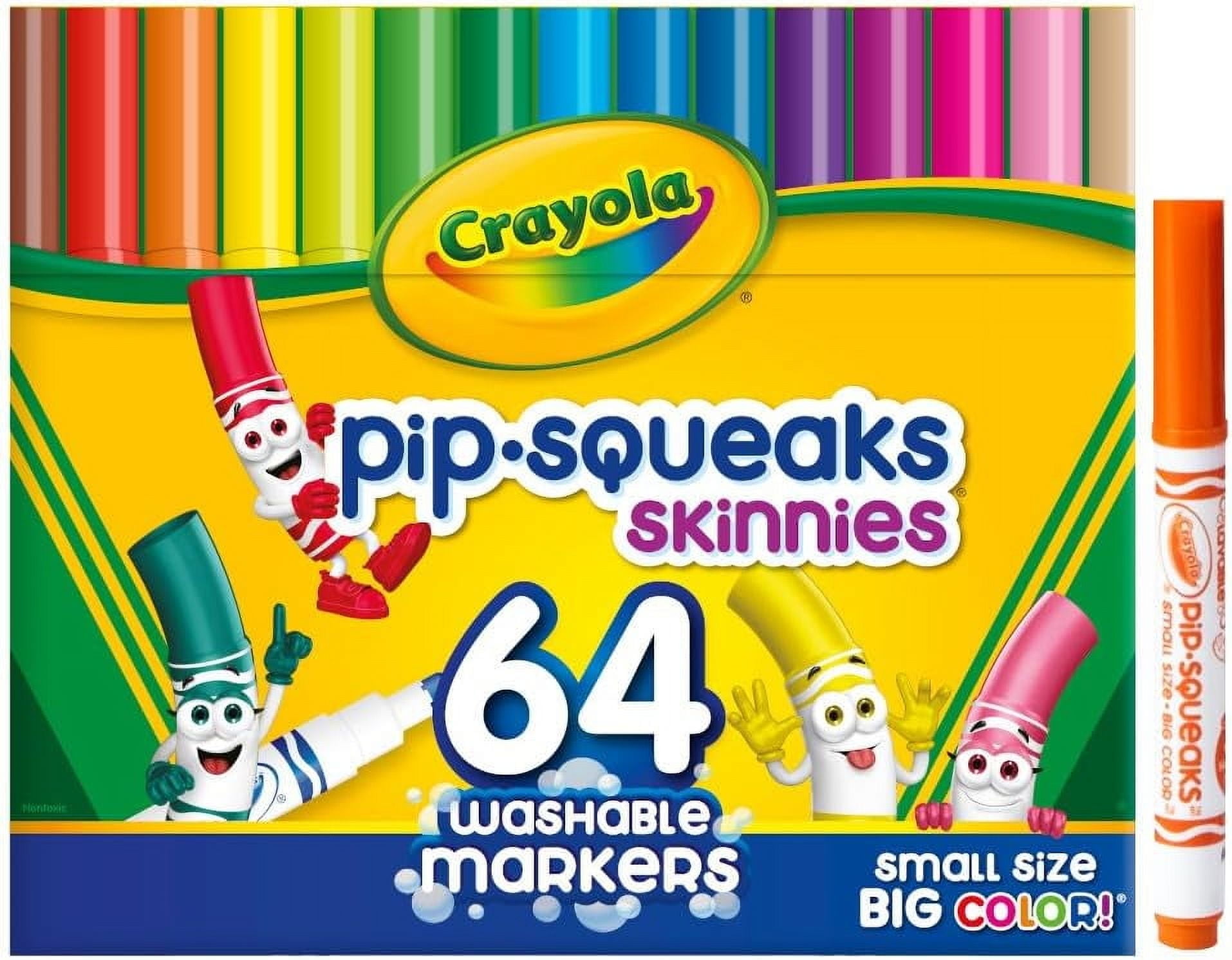 Crayola Pip-Squeaks Skinnies Washable Markers, 64 Count Compact, Bright, and Travel-Friendly