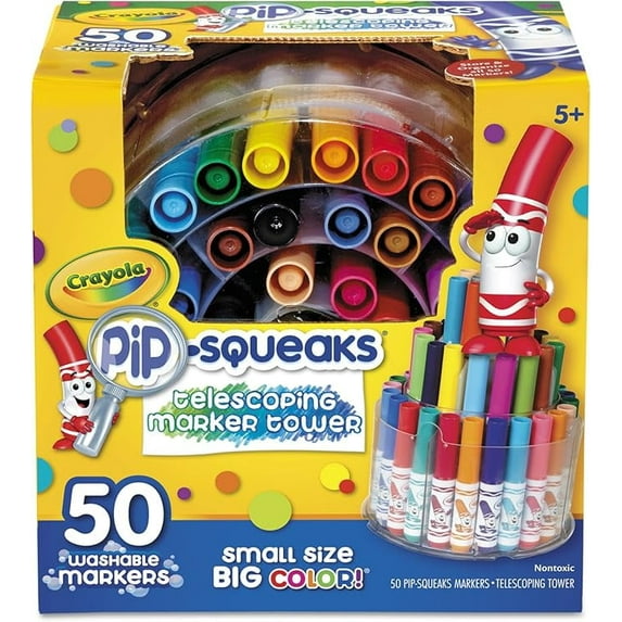 Crayola Pip-Squeaks Washable Marker Telescoping Tower, 50 Assorted Colors, 1 Pack