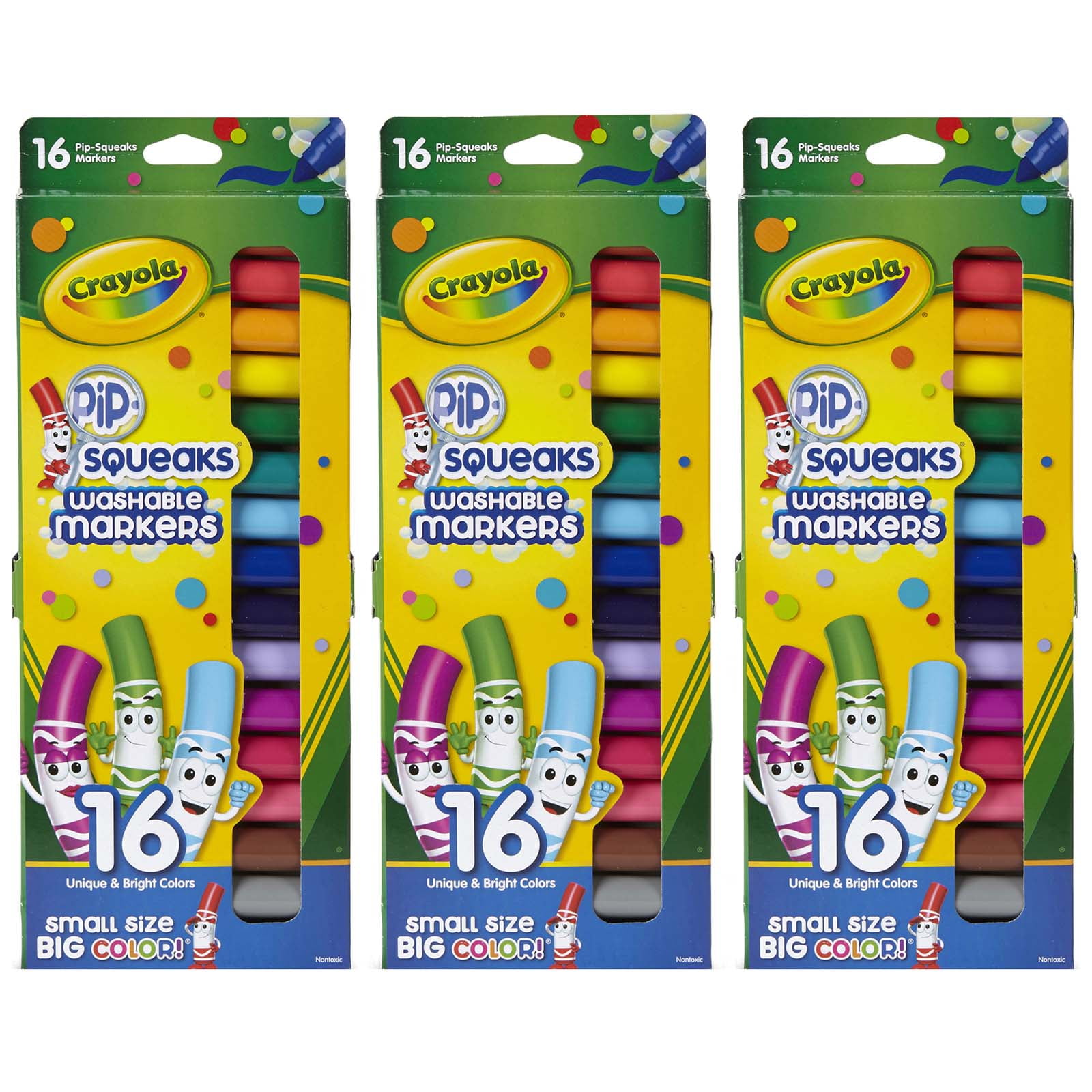 Crayola Pip Squeaks Washable Markers, Conical Tip, 16 Per Box, 3 Boxes
