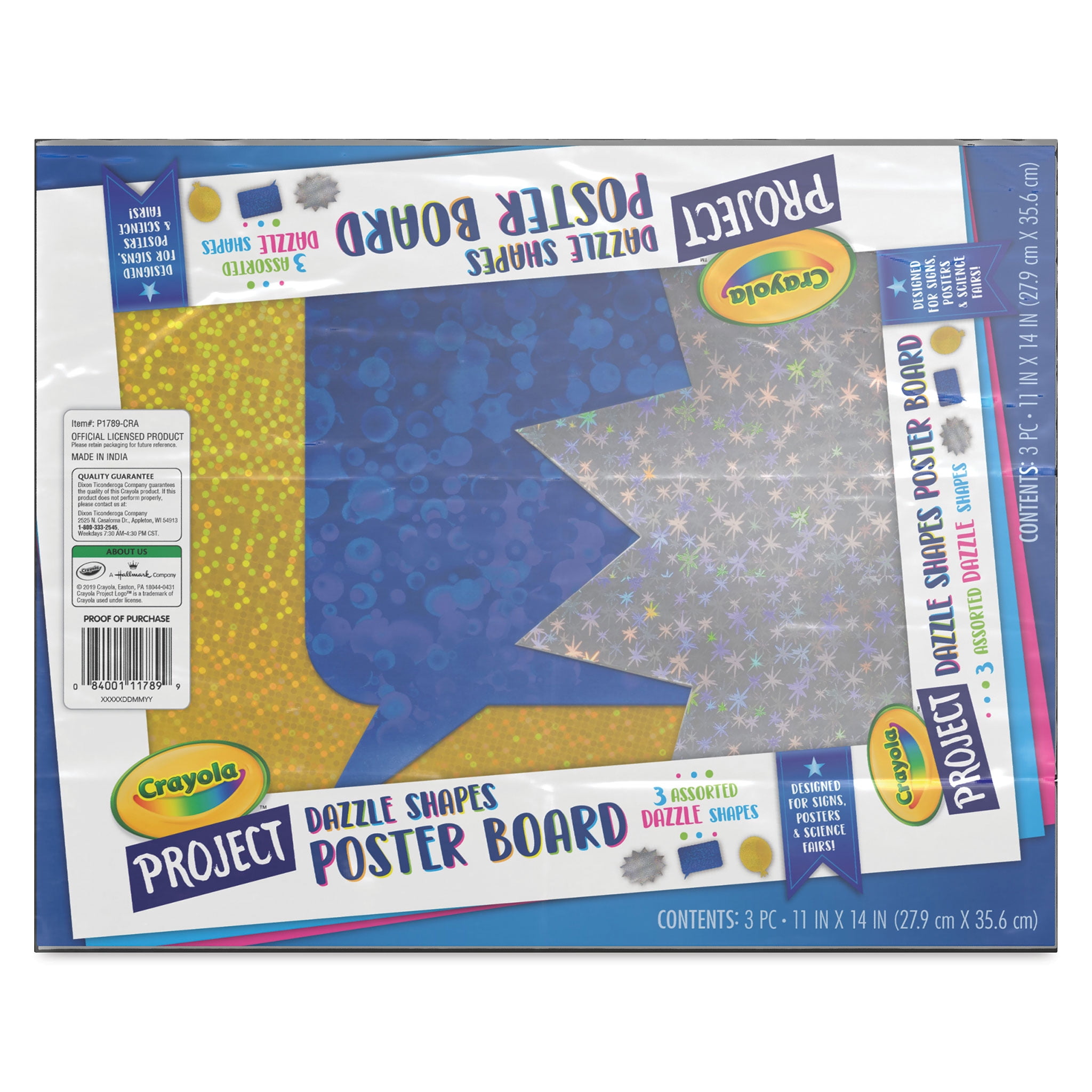 Crayola Project Poster Board Shapes Dazzle, 11" x 14", Pkg of 3