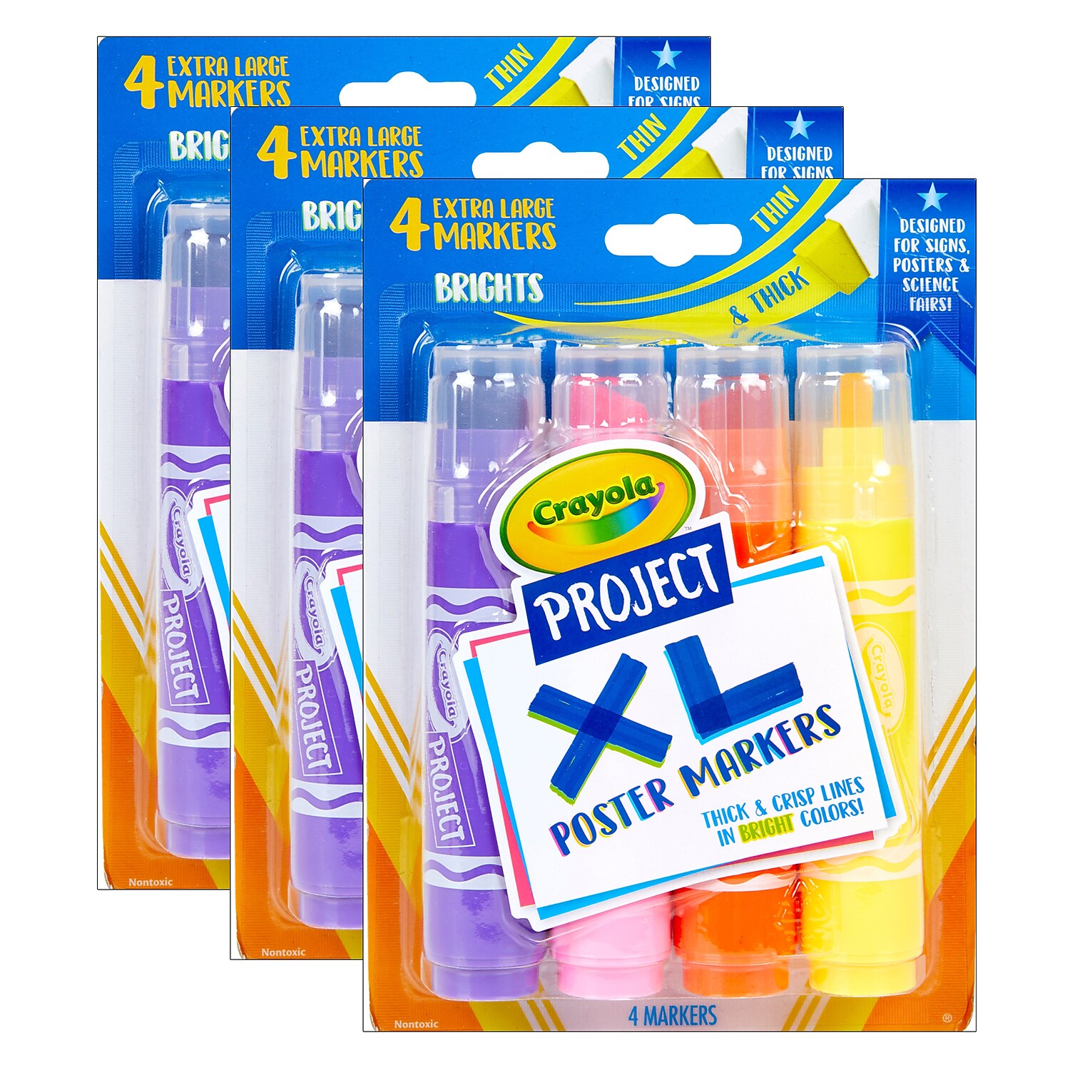 Crayola® Project XL Poster Markers, Bold & Bright, 4 Markers Per Pack, Set Of 3 Packs