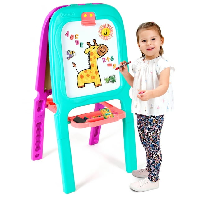 Crayola Purple & Turquoise 3-in-1 Double Easel With Storage, 77 Magnetic Letters/Numbers + 2 Sticker Sheets