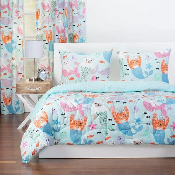 Crayola  Purrmaids Reversible Comforter Set in Blue Full - Queen 3 Piece