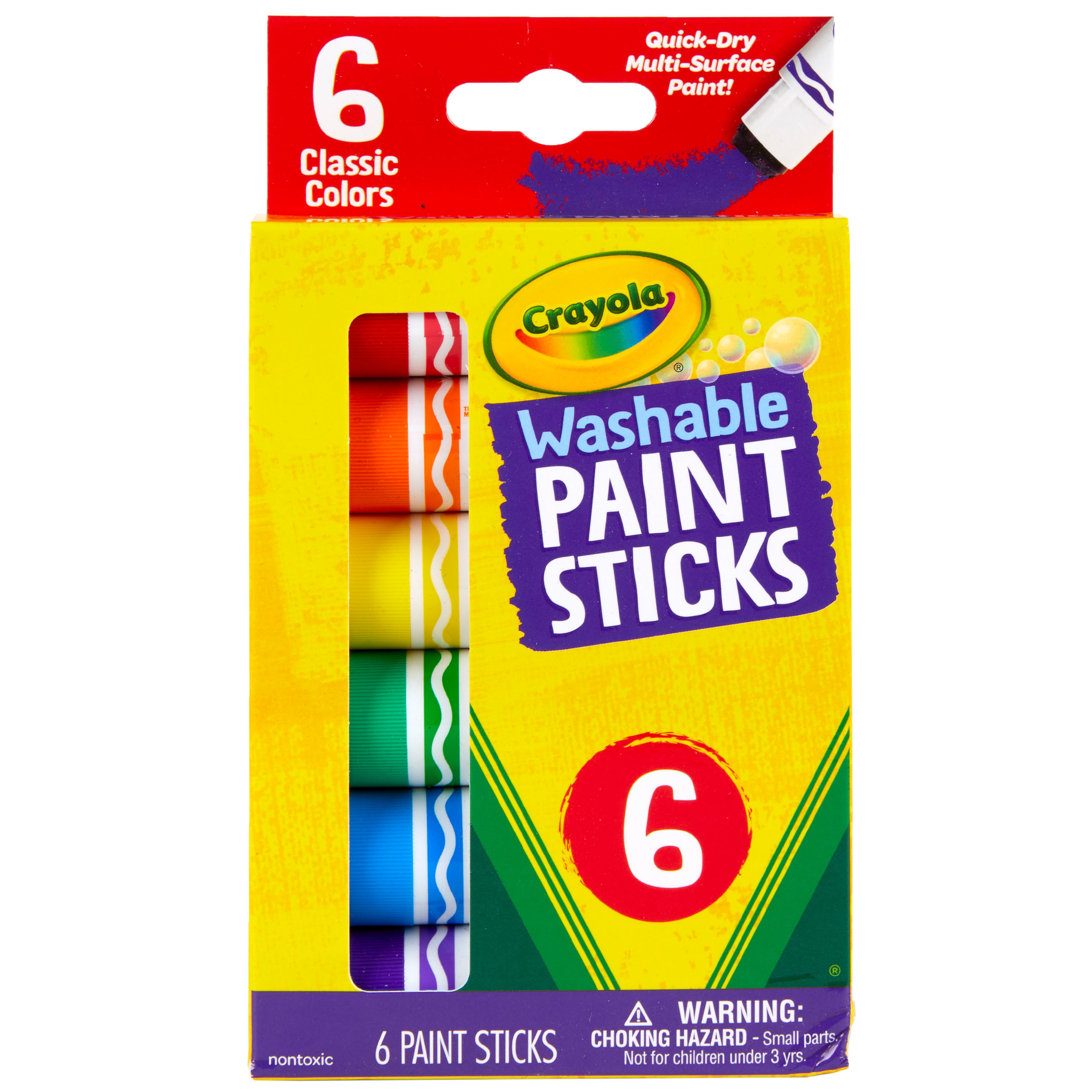 Crayola Quick Dry Paint Sticks, Assorted Colors, Washable Paint Set for Kids, 6 Count - image 1 of 9