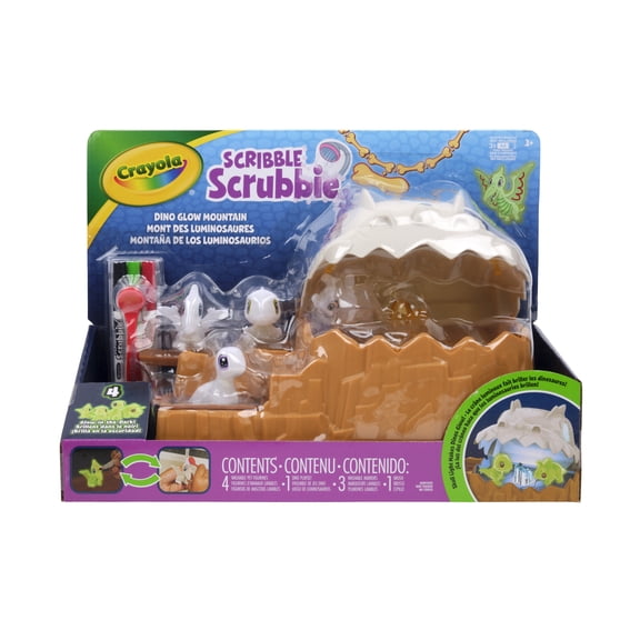 Crayola Scribble Scrubbie Dino Glow Mountain Playset, Glow in the Dark Dinosaur Toy, Holiday and Christmas Gifts for Kids, Ages 3+