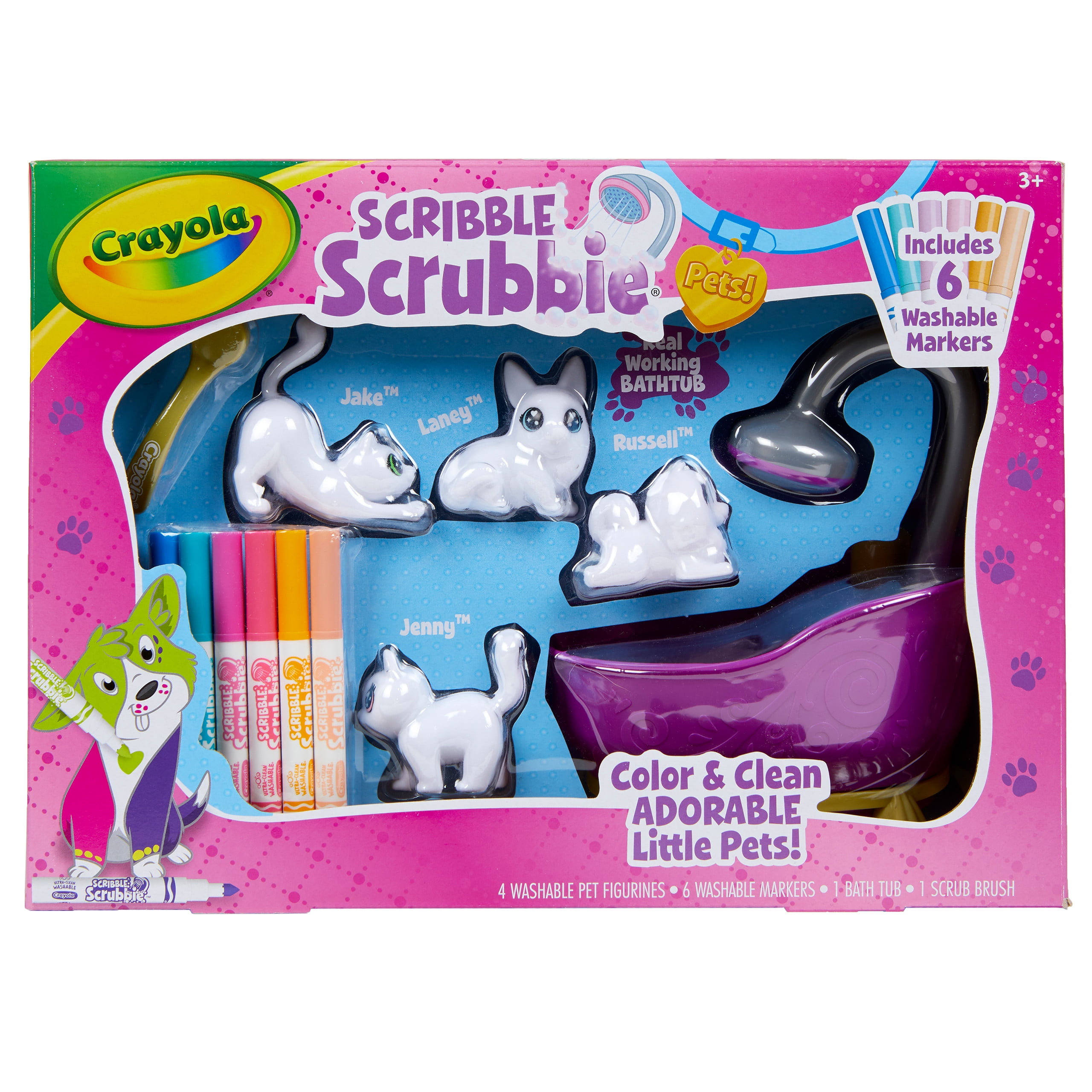 Crayola Scribble Scrubbie Pets Glam Tub Creative Toy Color Wash Animal Set Coloring Gift for Kids