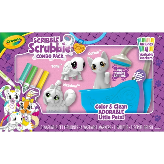 Crayola Scribble Scrubbie Pets Combo Pack, 3 Customizable Animal Toys, Screen Free Activity, Coloring Gift for Kids, Ages 3, 4, 5, 6