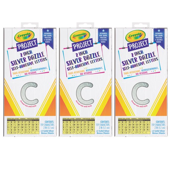 Crayola Self-Adhesive Letters, Silver Dazzle, 2", 159 Characters Per Pack, 3 Packs