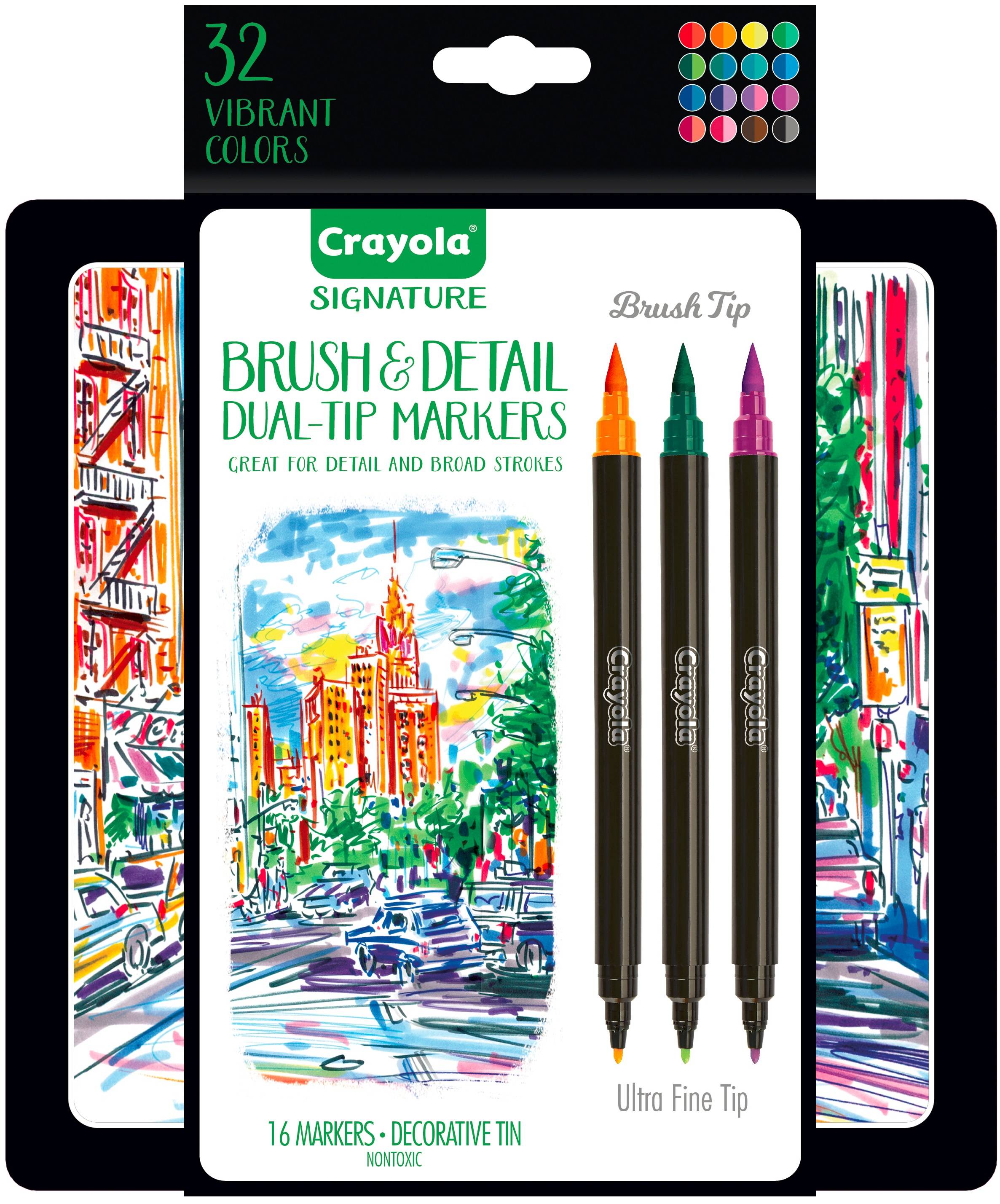 Crayola Signature Brush & Detail Dual-Tip Markers, 16 Ct, Art Supplies for Teens, Adult Coloring - image 1 of 5