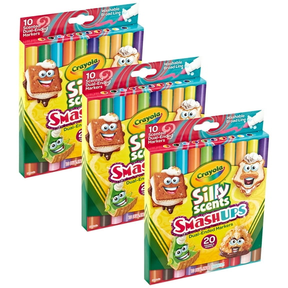 Crayola Silly Scents Smash Ups Dual-Ended Washable Markers, 10 Per Pack, 3 Packs
