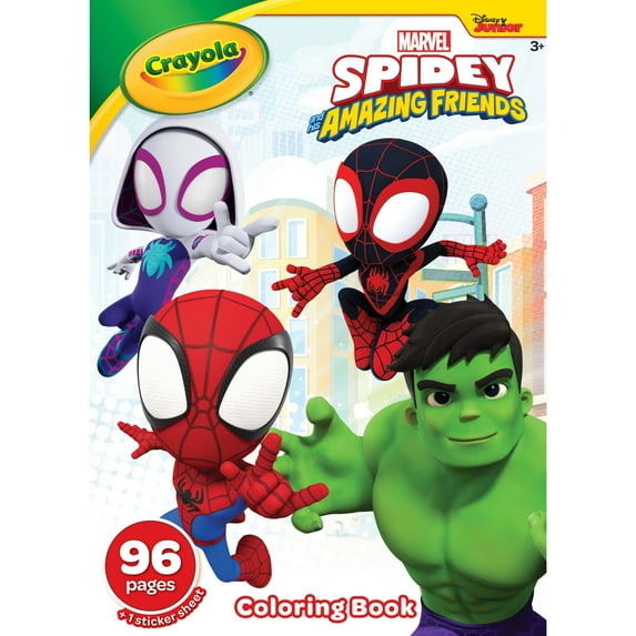 Crayola Spidey and His Amazing Friends Coloring Book with Stickers, 96 Pgs, Travel Activity, Arts & Crafts, Spiderman Gift for Kids, Ages 3+