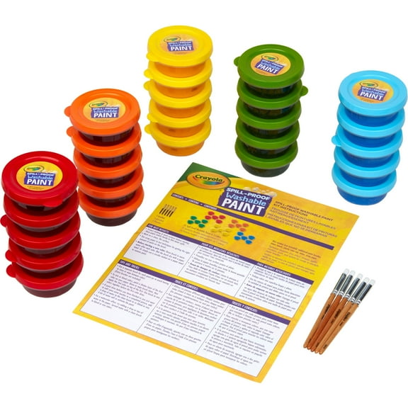 Crayola Spill Proof Washable Paints, 40mg, Assorted, 25 Jars