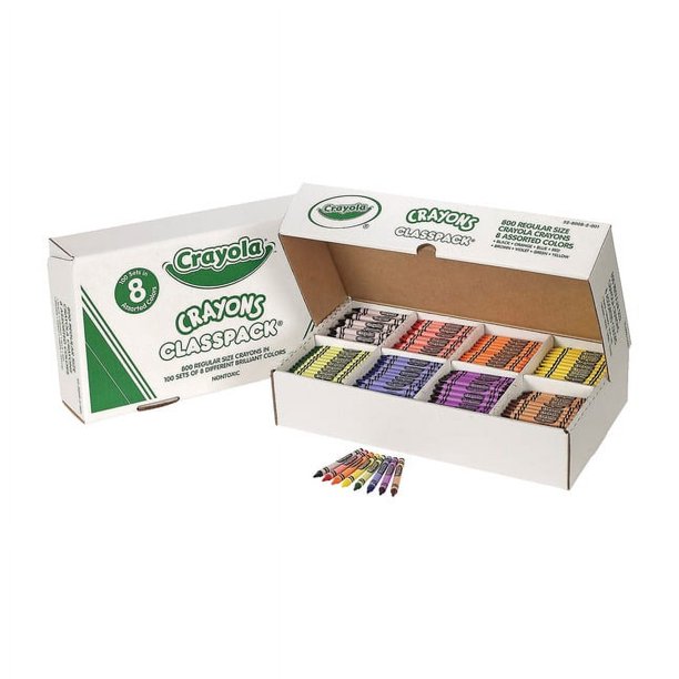 Crayola Standard Crayon Classroom Pack, 8 Assorted Colors, Set of 800