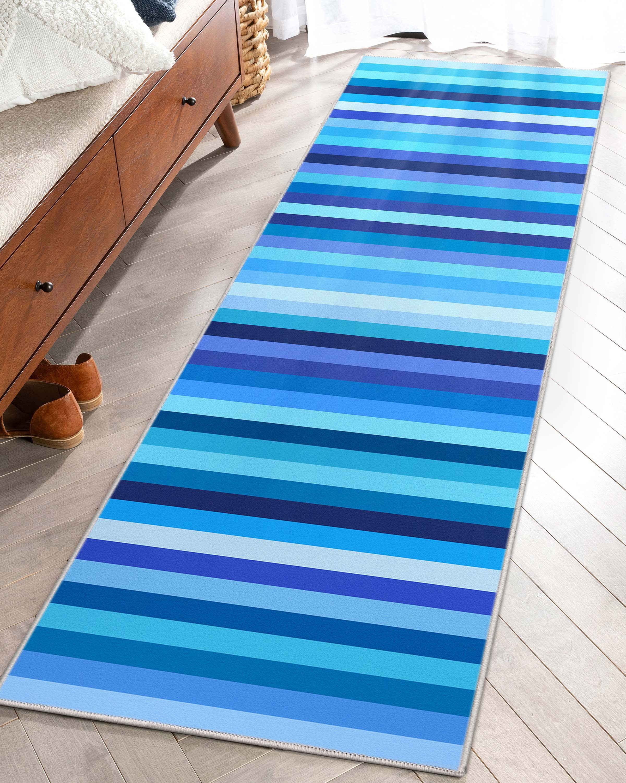 Crayola Stripe 2'3" x 7'3" Blue Runner Rug by Well Woven