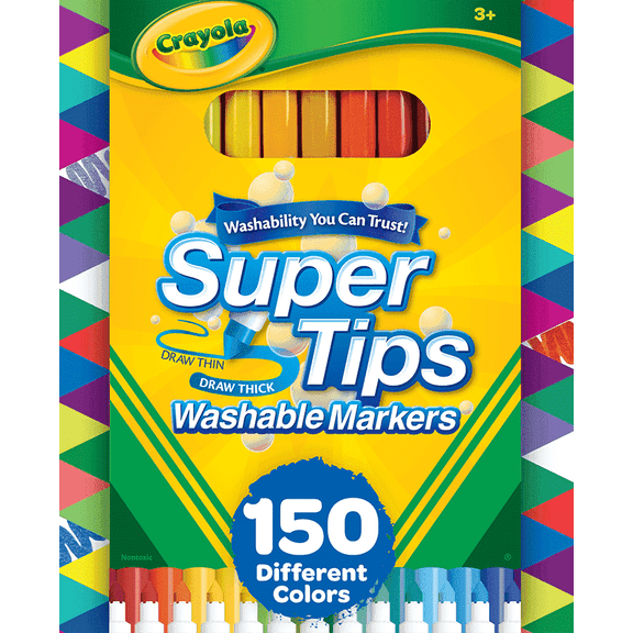 Crayola Super Tips Marker Set (150ct), 2-in-1 Fine Point & Broad Line Markers for Kids, Colored Markers for Coloring Books, Gifts, 3+