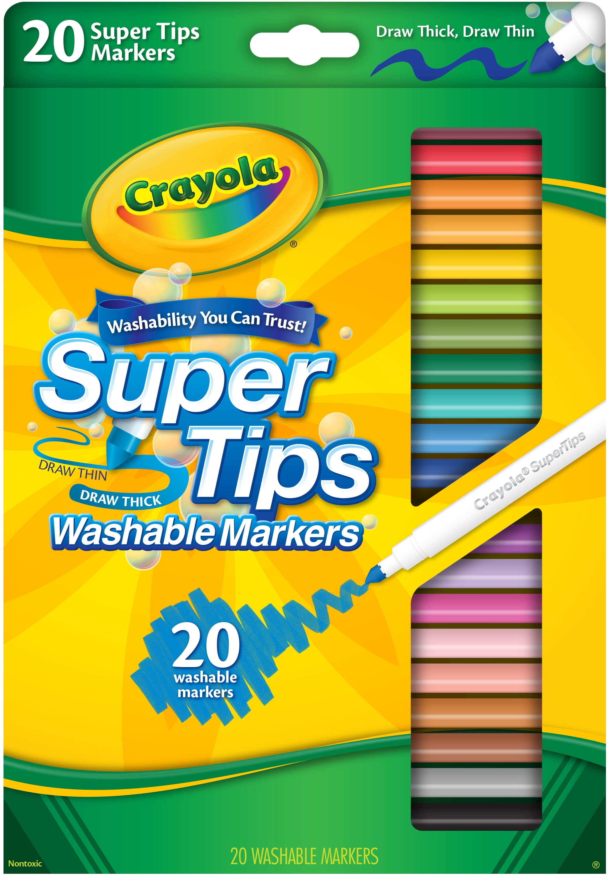 Crayola Super Tips Washable Markers, Fine/broad Bullet Tips, Assorted  Colors, 20/set