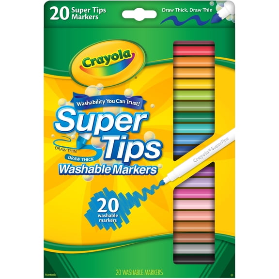 Crayola Super Tips Washable Markers, Fine/broad Bullet Tips, Assorted Colors, 20/set | Bundle of 5