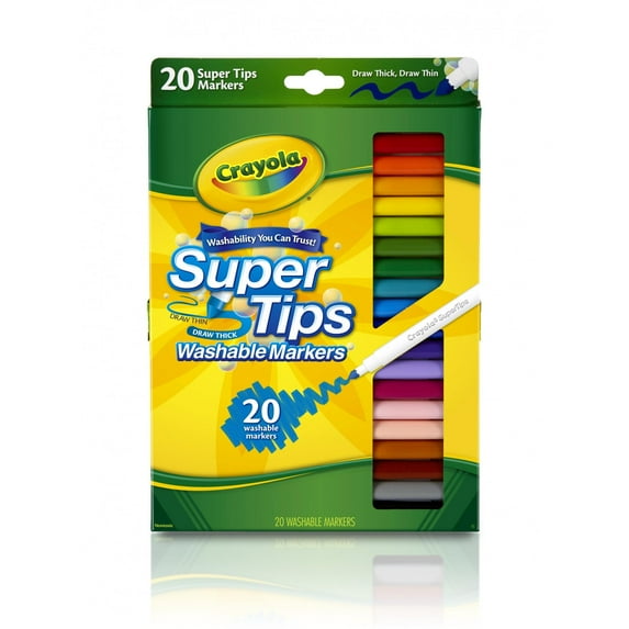 Crayola Super Tips Washable Markers for Kids, 20 Ct, School Supplies, Classroom Must Haves, Bullet Journaling, Gift for Kids, Ages 3+