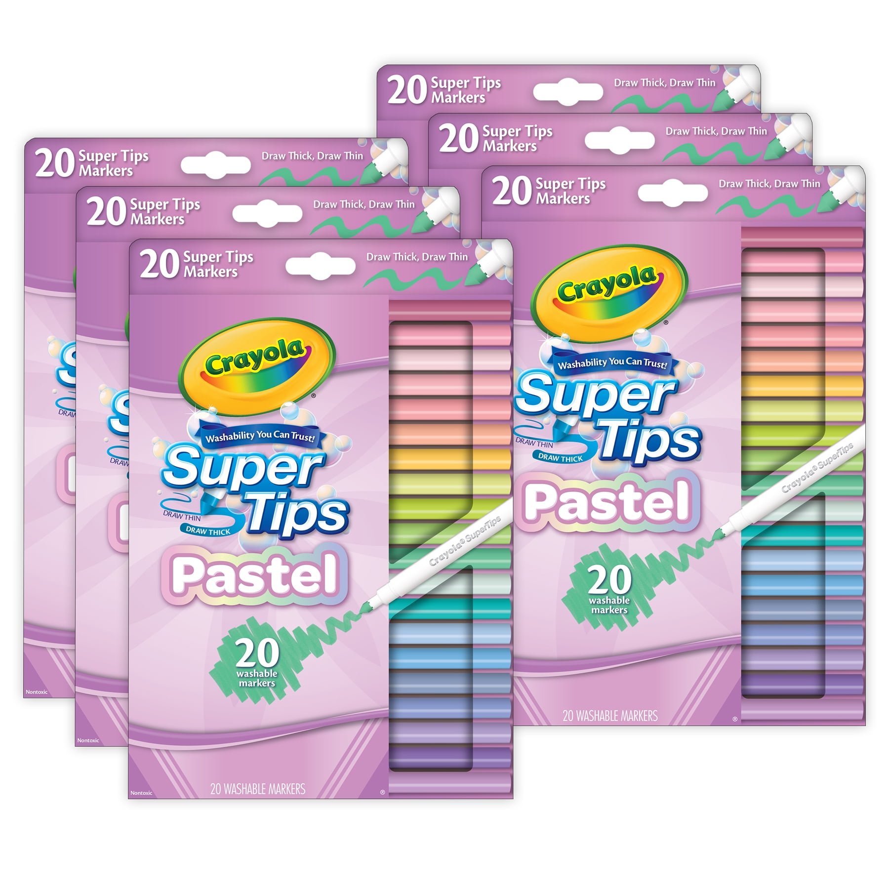 Crayola Supertip Markers, Pastel, 20 Per Pack, 6 Packs