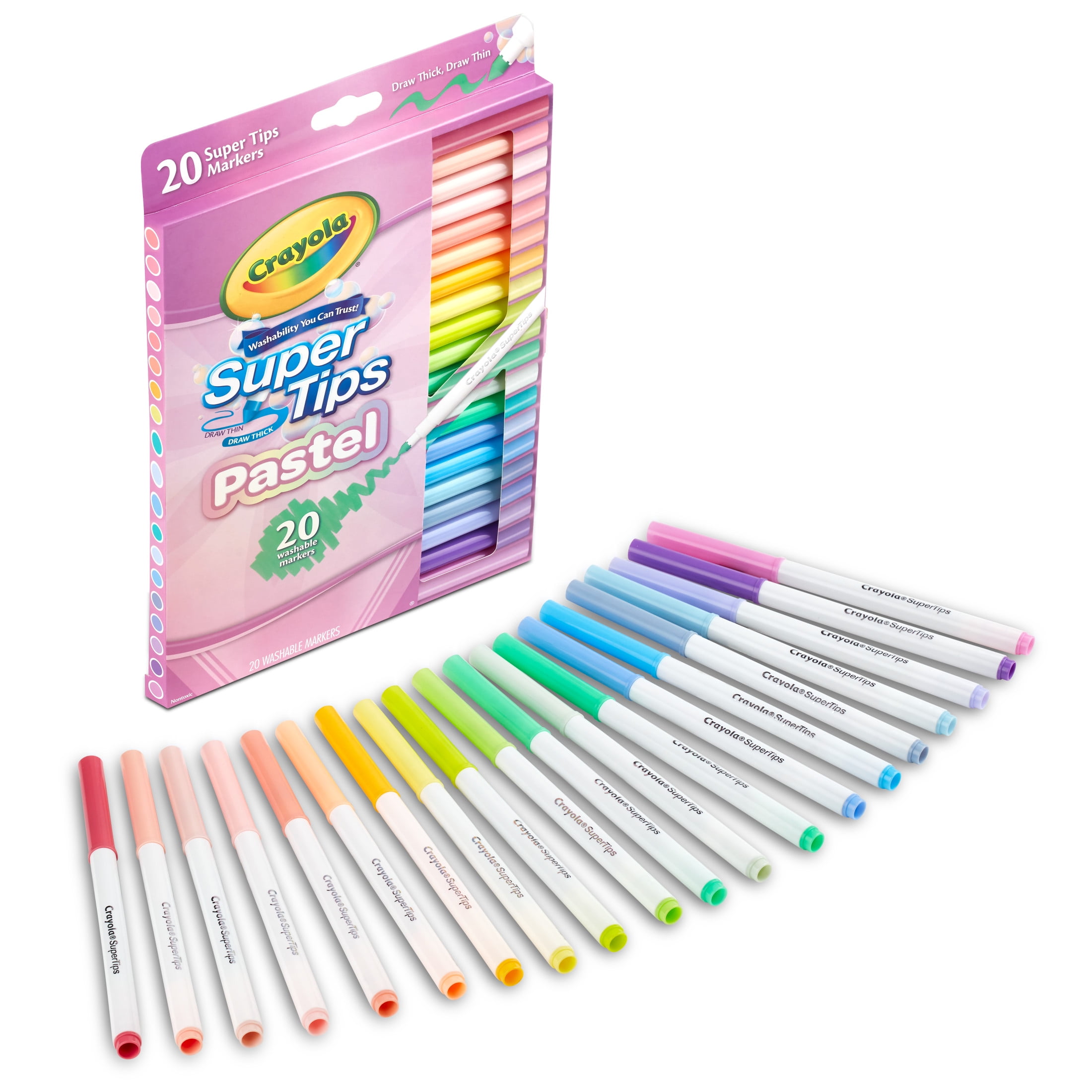 Crayola Supertips Pastel Markers (20ct), Easter Basket Stuffers, Washable Cute Markers, Kids Easter Gift Ages 4+