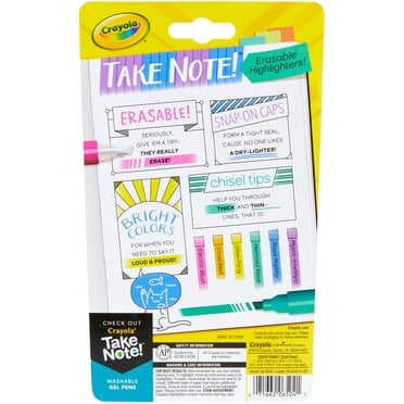 Crayola Take Note! Chisel Tip Erasable Highlighters, 6 Count, Ages 6 