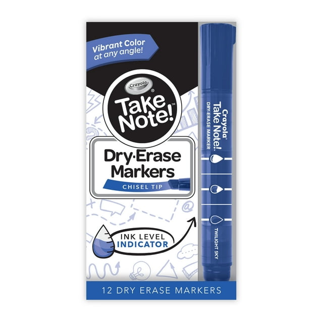 Crayola Take Note Dry Erase Markers, Blue, Intermediate Child,12 Count