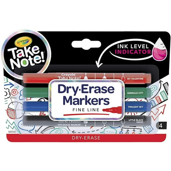 Crayola 2020845 Take Note Dry Erase Markers with Bullet Tip, Assorted Color - Set of 4