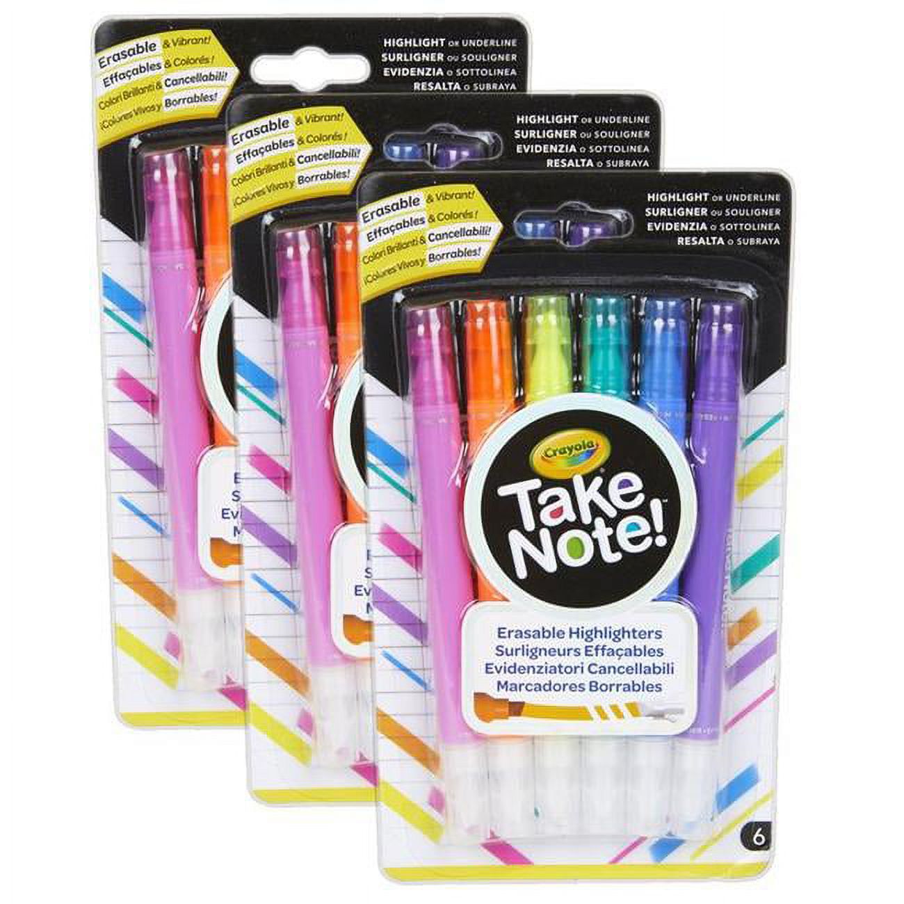Crayola Take Note Erasable Highlighters 6 Count 3 per Pack