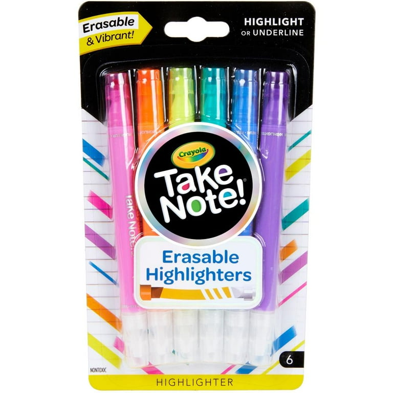 Crayola Take Note Erasable Highlighters - Chisel Marker Point Style - Assorted - 6 / Pack Crayola Take Note Erasable Highlighters - Chisel Marker Point Style - Assorted - 6 / Pack