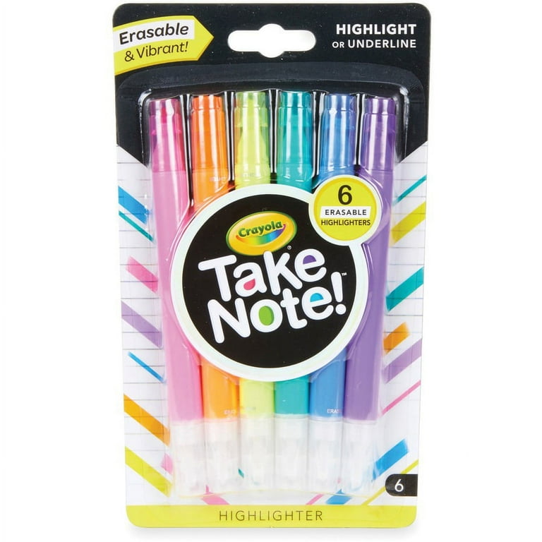 Crayola Take Note Erasable Highlighters - Chisel Marker Point Style - Assorted - 6 / Pack Crayola Take Note Erasable Highlighters - Chisel Marker Point Style - Assorted - 6 / Pack