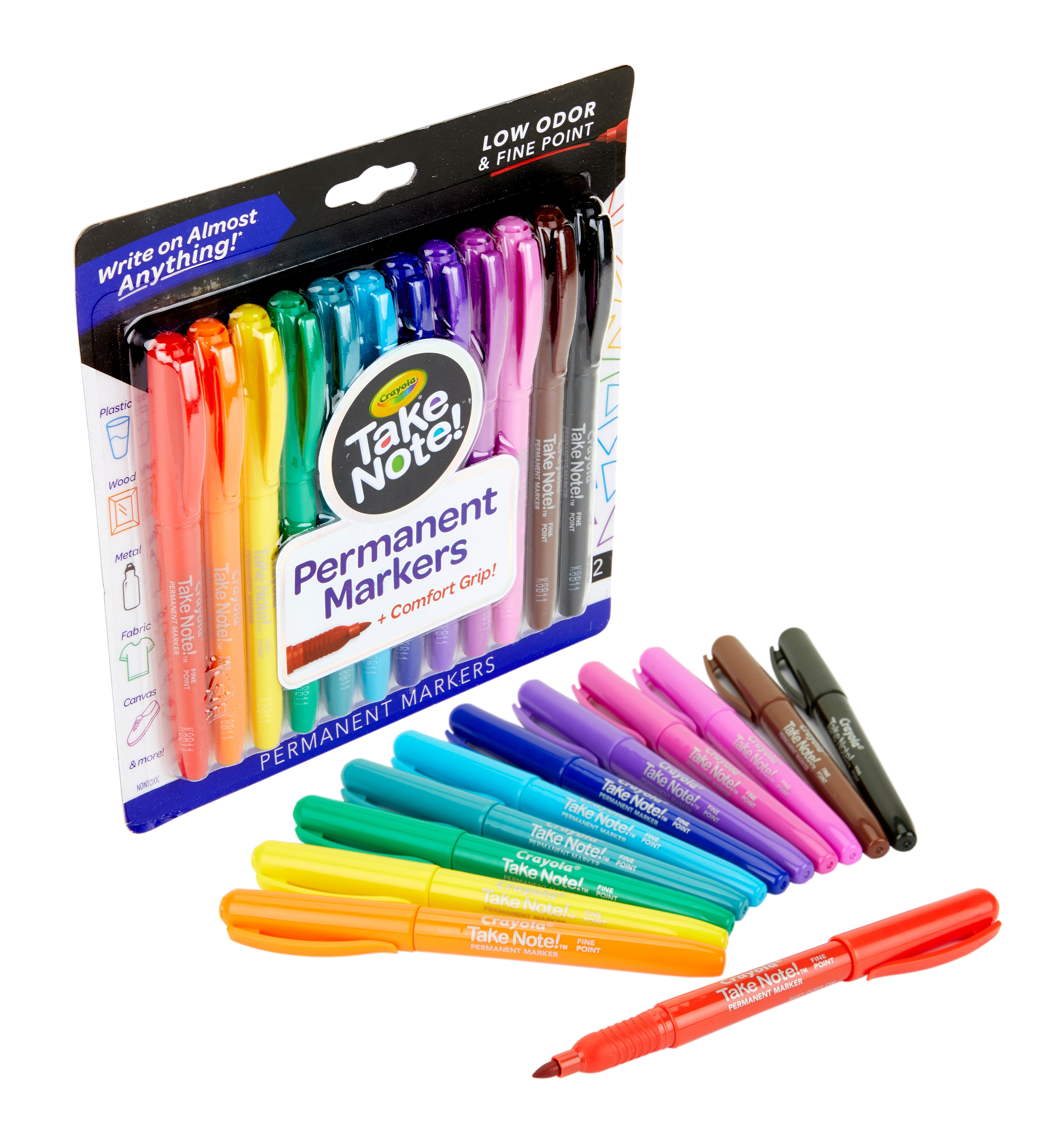 Crayola Take Note Fine Point Permanent Markers, Child, 12 Pieces 