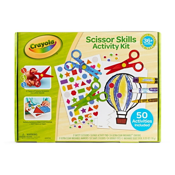 Crayola Toddler Scissor Skills Activity Kit, 3 Count Safety Scissors and Craft Supplies, Gift for Kids, Beginner Unisex Child