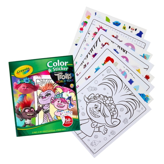 Crayola Trolls II World Tour, Sticker Activity & Coloring Book, 32 Pages, Unisex, Child, Ages 3, 4, 5, 6