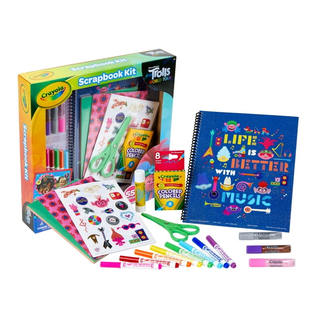 Crayola Trolls World Tour, Scrapbook Kit, Trolls 2, Over 60 Art Supplies, Gift for Kids, Child