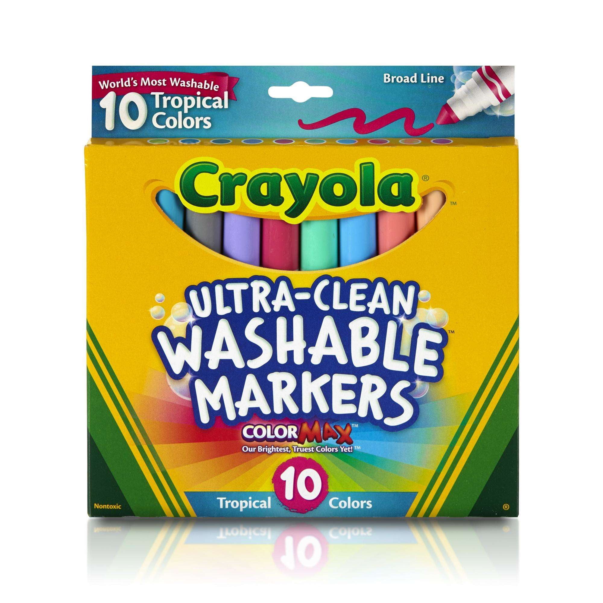 Crayola Tropical Colors Pack Washable Markers - Broad Marker Point - Conical Marker Point Style - Red, Orange Circuit, Laser Lemon, Electric Lime