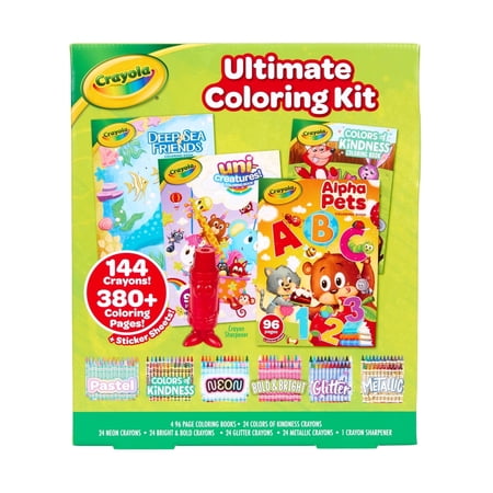 Crayola Ultimate Coloring Kit, 4 Coloring Books and 4 Boxes of 24 Ct Specialty Crayons Bundle, Cute Arts and Crafts, Creative Activities, Coloring Gifts for Kids, Ages 3 & Up