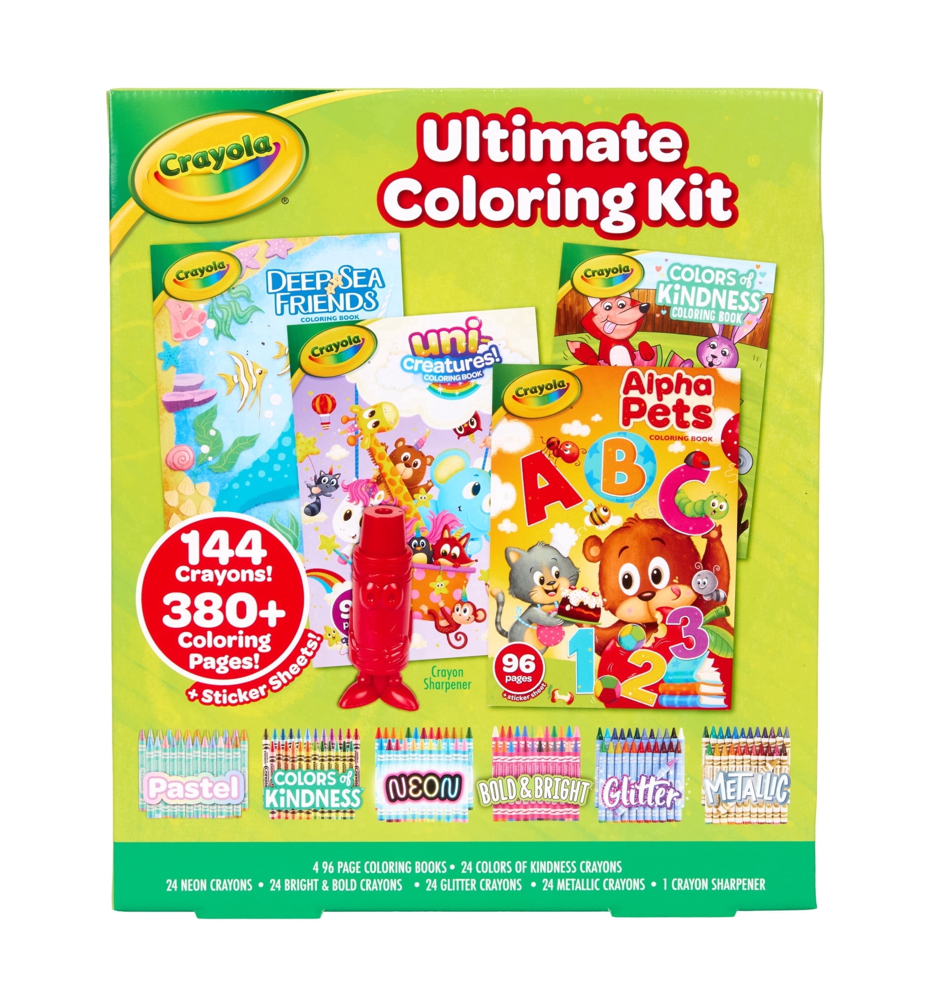 Crayola Ultimate Coloring Kit, 4 Books and 4 Boxes of 24 Count Specialty Crayons, Art Set for Kids Ages 3 & up