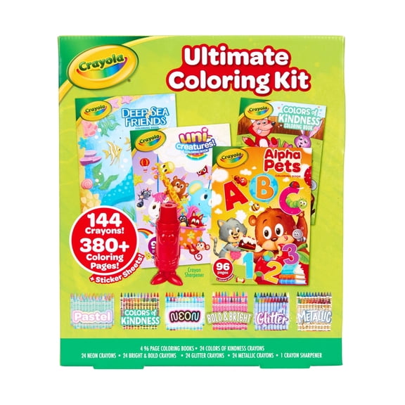 Crayola Ultimate Coloring Kit, 4 Books and 4 Boxes of 24 Count Specialty Crayons, Art Set for Kids Ages 3 & up