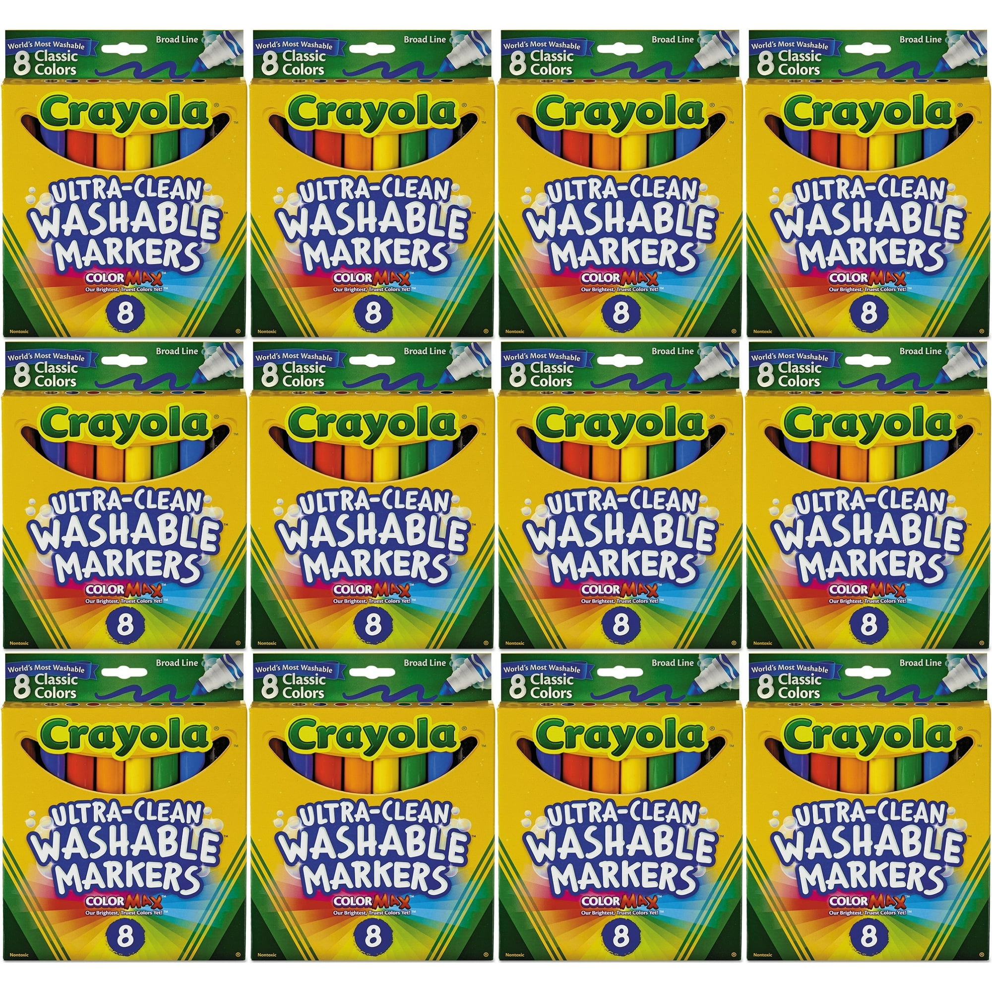 Crayola Ultra-Clean Broad Line Washable Markers, Classic Colors, 8 Count (Pack of 12)