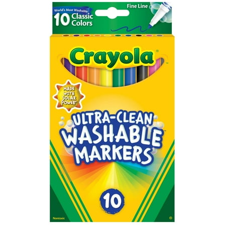 Crayola Ultra-Clean Washable Markers, Fine Line, 10 Ct, School Supplies for Kids and Teachers, Classroom Must Have, Gifts